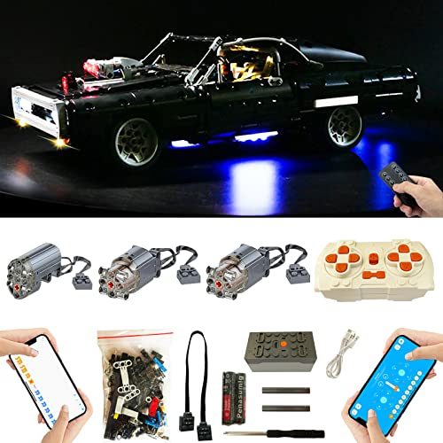 Super Motor und Fernbedienung und Beleuchtung Upgrade Zubehör für Lego 42111 Technic Dom's Dodge Charger. Kompatibel mit Lego 42111 Bausteinen Modell(Nicht Enthalten Modell)