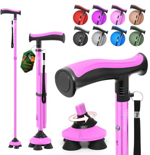 BeneCane Gehstock für Männer & Frauen Klappbar Einstellbar leicht stabil zusammenklappbare Heavy Duty mit weichen TPR T-Griff und Reisetasche