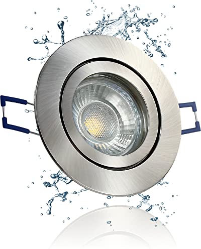 LEDFULL® Premium LED Bad Einbaustrahler IP44 Set GU10 Spot Dimmbar 230V Strahler 5W Warmweiß/Edelstahl gebürstet Deckenstrahler Außen geeignet