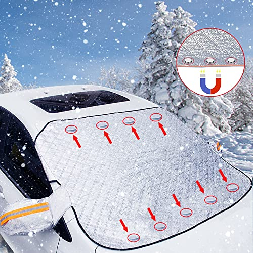 Windschutzscheibenabdeckung, 145 x 113CM Frontscheibenabdeckung Winter, Auto Abdeckplane Winter, Autoabdeckung Winter, Auto Winter Zubehoer Frostschutz mit 9 Magnete für Winter Staub Schneeschutz