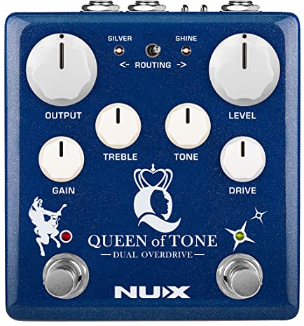 NUX NDO-6 Queen of Tone Dual Overdrive Pedal gestapelt mit Reiter und Morgenstern