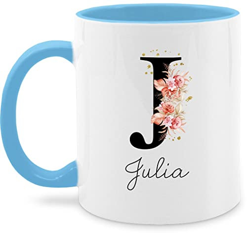 Tasse Tassen 325ml - Buchstabe mit Name personalisiert I Anfangsbuchstabe I Initiale - 325 ml - Hellblau - patentante buchstabentasse buchstaben j glühweintassen personalisierte kita