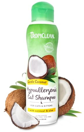 TropiClean Gentle Kitten & Cat Shampoo, Pet Shampoo for Allergies & Sensitive Skin, Made in USA, Gentle Coconut Scent, Safe for Puppies & Dogs, 12oz.
