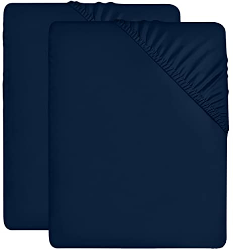 Utopia Bedding - 2er Set Spannbettlaken 160x200cm - Marineblau - Gebürstete Mikrofaser Spannbetttuch - 35 cm Tiefe Tasche