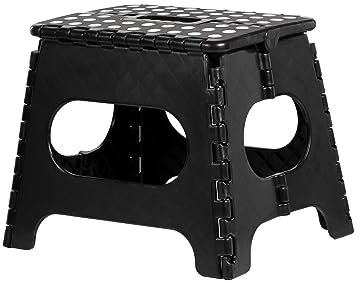 iTrend 11 Inch Folding Step Stool - Heavy Duty Plastic Step Stool for Adults & Kids - Opens with one Flip - Anti Skid Lightweight Foldable Step Stool for Kitchen, Bathroom and Bedroom - Black & White