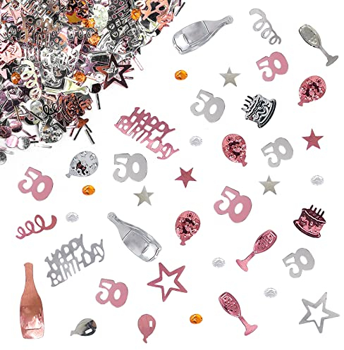 Giftota - 50. Geburtstag Deko Set Mit Konfetti (Roségold) - Partydekoration für Jubiläen, Tischdeko und Feiern