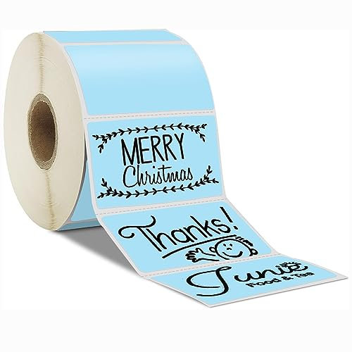 Joatuxul 2.25 x1.25 Blaue Thermodirekt-Etiketten, Thermo-Aufkleber, ölbeständig, wasserfest, kratzfest, DIY Thermodrucker Papier, selbstklebendes Papier, Barcode-Etiketten 1 Rolle, 1000 Etiketten