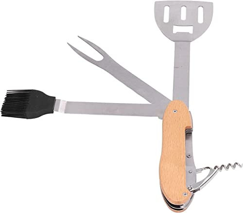 Outils de barbecue, ustensiles de cuisine, gadget de grillade, ensemble d'outils de 5 po multifonction pliable portable spatule brosse fourchette décapsuleur en acier inoxydable ensemble de gril 0 ens