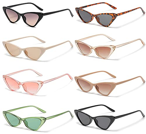 LUFEIS 8 Stück Sonnenbrille Damen Vintage Cateye, UV400 Schutz Sommerbrille Party Brille, Sunglasses Woman, Cat Eye Sonnenbrille, Mode Brille Damen Retro Sonnenbrille für Reisen, Alltag, Mottoparty