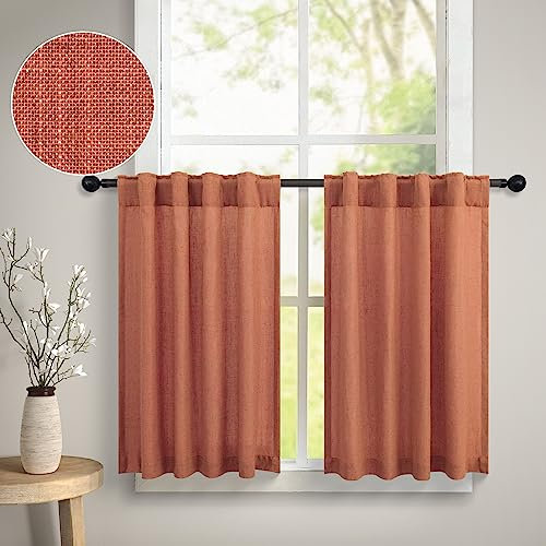 Terrakotta-Vorhänge für Küchenspüle, 91,4 cm Länge, für Küche, Spüle, Tasche, Leinen, durchsichtig, halbes Fenster, kurzes Badezimmer, Fenster, kleiner Vorhang für Zuhause, Büro, Spielhaus, Schrank,