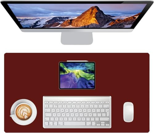 Origin-Joy Mauspad, PU-Leder-Schreibtischunterlage ohne Logo-Design, Computer-Schreibtischunterlage mit rutschfester Wildleder-Unterseite für Tastatur, Desktop, Laptop, Büro (Burgunderrot, 60 x 34,8