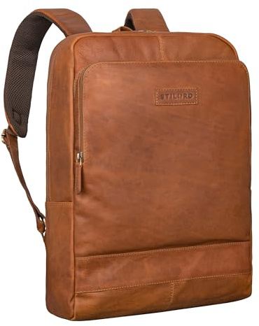STILORD Wilbert Rucksack mit vielen Fächern Leder Vintage Großer Business Rucksack für Herren und Damen Echtleder Daypack für Studium und Büro mit Trolleyhalterung Farbe:cognac - braun