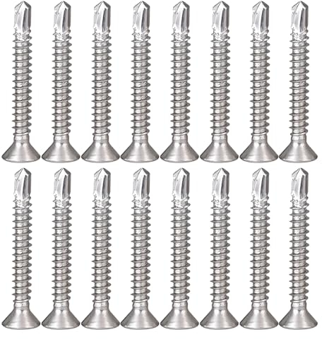 150 Stück 4.2 x 32 mm Blech Selbstschneidende Schrauben, 410 Edelstahl Phillips Senkkopf Flachkopf, Selbstbohrende