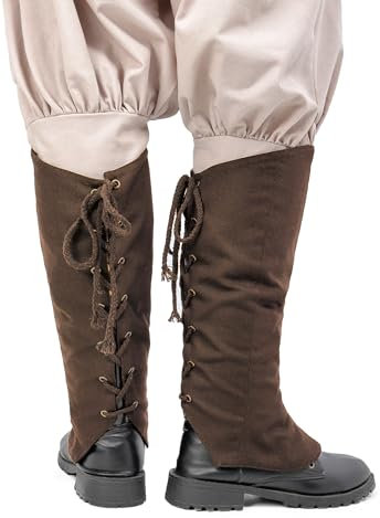 FURPHI Mittelalterliche Leinenbeinschoner für Stiefel Wikinger Piraten Cosaplay Renaissance Kostüm Zubehör, Braun, Einheitsgröße