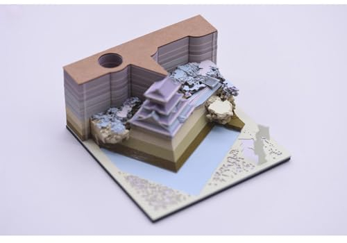 WABMJGW 3D-Notizblock, Zeitstück, Notizen, kreativer Schreibtischkalender, Japanisches Gebäude, Kunst zum Abreißen, Postnotizen, Papier, Schnitzkunst, 3D-Kalender, Basteln, Zuhause, 9 x 9 x 5,5 cm,F