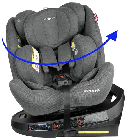 Cozy N Safe Apollo 360° Drehbar i - Size Kinderautositz (40-150 cm)|Geburt bis 12 Jahre| ISOFIX und Top Tether|5 - Stellungen zur Rücklehnung|Waschbare Memory| Zertifiziert gemäß ECE R129| Grau