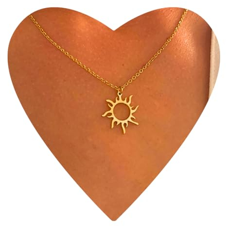 NataschaWoge® SONNE minimalistischer Schmuck EDELSTAHL Rosegold Gold Silber Kette Halskette + Anhänger Geschenk für Sie Hollow Sun Goldkette (Halskette Gold)