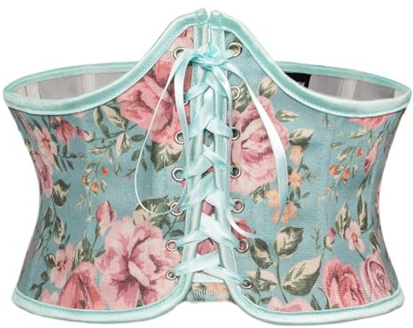 SCARLET DARKNESS Ceinture Rétro Femme Ceinture Corset À Lacets Waspie Ceinture Large Bleu-Rose Imprimé Fleuri 44