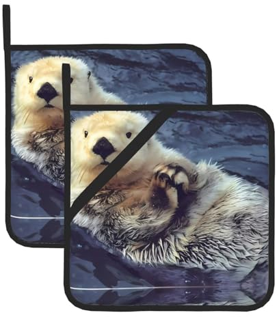 Lot de 2 maniques blanches en forme de loutre pour barbecue résistant à la chaleur