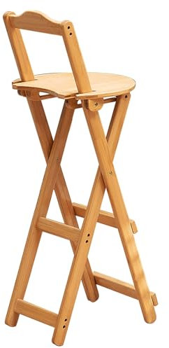 Bambus-Klapphocker, Hohe Klappbar Barhocker mit Rückenlehne, Tragbarer Klappstuhl Holz, für Outdoor, Camping, Küche, Geschäft, Café (Color : Primary Color 1pcs, Size : 75cm/30in)
