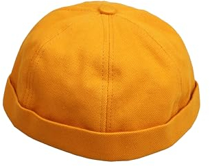 HATSQUARE - Unisex-Dockercap aus Baumwolle, ohne Schirm, für Damen und Herren, Schirmlos, Beanie mit Umschlag - Senfgelb