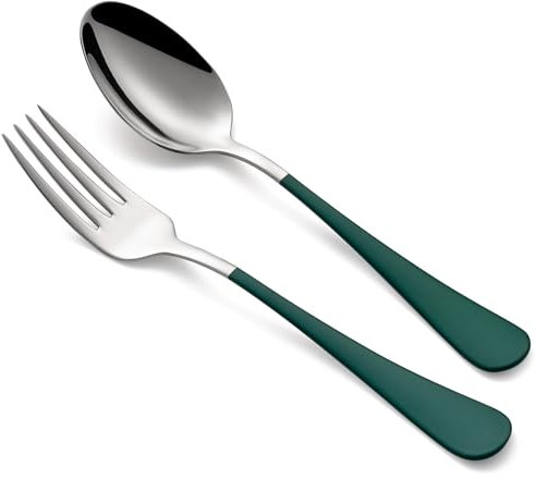 Onlycooker 24pc Green Handle Stainless Steel Flatware Set - Forks and Spoons