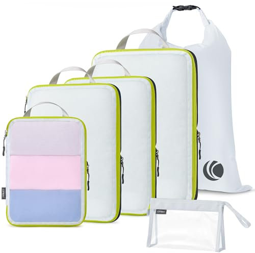 Cipway Kompression Koffer Organizer Set für Rucksack ,Netzgewebe Ultraleichte Packtaschen Packing Cubes Packwürfel Kofferorganizer Packtaschen Kleidertaschen für Reiseorganizer(weiß, 6 Stück)