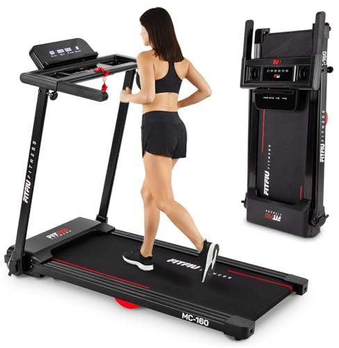 Cinta de Correr Plegable FITFIU Fitness con Velocidad Ajustable 14 km/h Conectividad App y Bluetooth 12 Programas con Soporte para Tablet Cinta de Correr Eléctrica Ultracompacta MC-160C