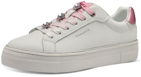 Tamaris Damen Klassische Ballerinas, Frauen Flats,Comfort Lining,TOUCHit-Fußbett,Slip-ons,klassisch elegant,Ballerinen,White/PINK,36 EU