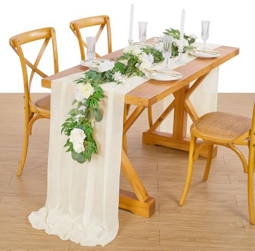 Chiffon-Tischläufer, durchscheinend, 35,6 x 305,6 cm, weicher Stoff für Brautpartys, Babypartys, Beige, 10 Stück
