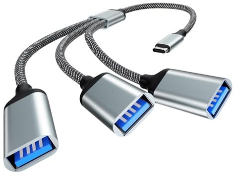 NEUTYPECHIC Câble Répartiteur USB C vers USB A, Adaptateur 3 en 1, Câble OTG USB Type C Mâle vers USB A 2.0 Femelle, avec Fonction de Transfert de Données, pour MacBook/Samsung/Pro/Mini/XPS/PC (Gris)