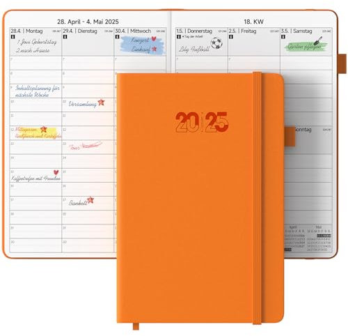 JAYSOO® Kalender 2025 Wochenplaner 21x14.5cm Tageplan und Stundenplan, 12 Monate Terminplaner Hardcover (Jan.-Dez.2025) für Arbeit, Lernen und Familienplan - Orange