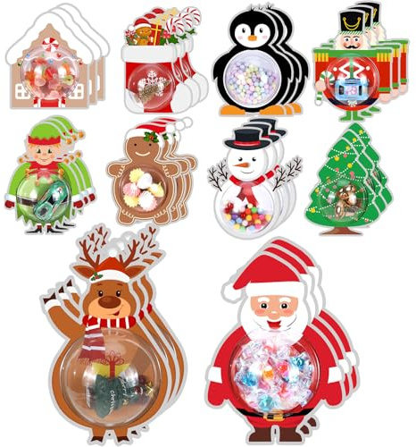 Syhood 30 Set Christmas Candy Dome Holder Cards Xmas Candy Treat Holder Clear Plastic Ornaments Shaker Cards Pouches Chocolate Holder for Party Favors DIY Gift Rewards School Supplies