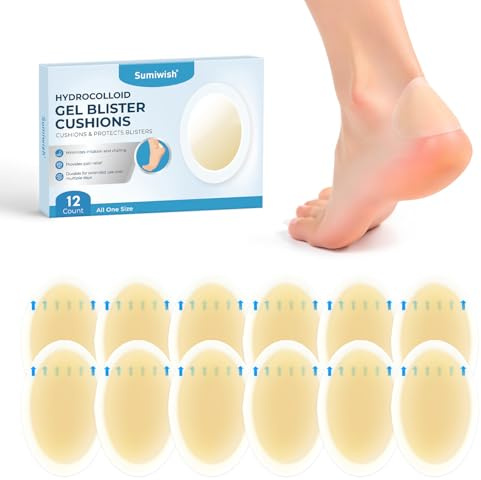 Sumiwish Blasenpflaster - Hydrokolloid Bandages - Wasserdichte Blasenpolster für Ferse, Zehen und Füße, Extra starker Schutz und schnelle Erholung (12 Count,Heel）