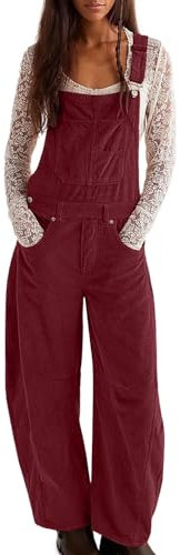 Salopette da donna in velluto a coste con spalline regolabili salopette con tasche invernali a gamba dritta tutina da donna senza maniche pantaloni casual, vino, XL