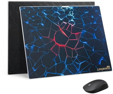 LANGBOHOS Upgraded Glass Mouse Pad Micro Etched Surface and Whole Silicone Base,Improved Precision and Speed,Durable, Easy to Clean, Suitable for Gaming and Office Use (Colorful1-16 * 12'')