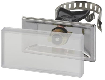 BADfabrik24 Universalhalter mit Spannband bis DN 50, für Schilder 100×50 mm, Grau/Schwarz – werkzeuglose Montage, fester Halt auch bei Vibration, für Innen- & Außeneinsatz