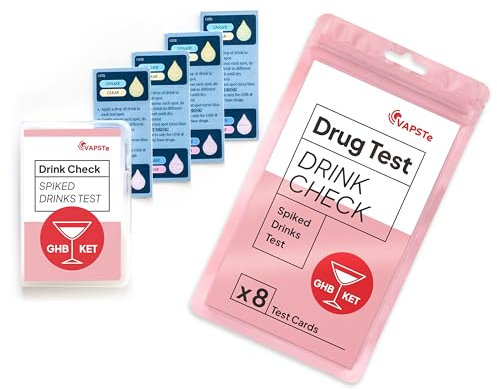 VAPSTe 8 x Getränke K.O. Tropfen Test | 8 Karten zum Testen von Ketamin und GHB in Ihrem Getränk | Drink Spike Detektor | Sicherer kleiner Koffer mit Drogentests | Drink Spiking Prävention |