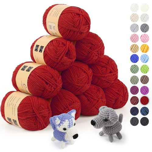 Coopay Wolle zum Häkeln, 450g (10x45g) Weiches Häkelgarn, 5 Faiding Wolle zum Stricken, Babywolle zum Häkeln für Anfänger, Super Weich Häkelgarn Babywolle für Häkel- und Strickprojekt - Zwei Rote