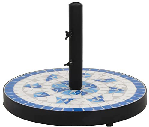 WKIEQACO Pied de parasol rond pour maison et jardin Bleu et blanc 12 kg