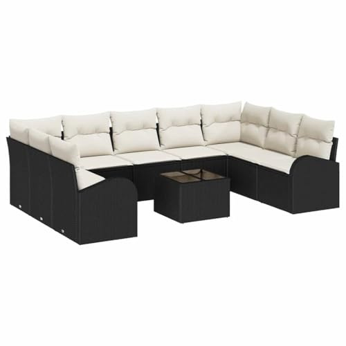 vidaXL 9-teiliges Garten-Sofa-Set mit Kissen, wetterfest, schwarzes Poly-Rattan, perfekte Outdoor-Sitzmöbel für Balkon oder Terrasse, Bequeme Lounge für den Garten im Sommer.