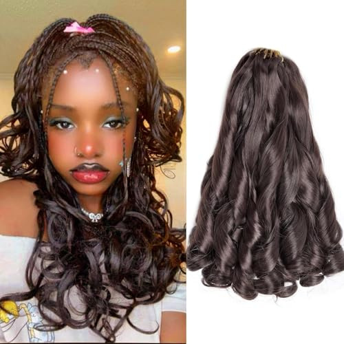 French Curly Braiding Hair 16 Inch 8 Packs - Pre Stretched Bouncy Braiding Hair- Loose Wavy Synthetic Hair Extensions for Black Women (16 inch 8 packs, 4#)