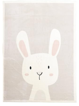 Little Olly Waschbarer Spielteppich - Simba Bunny Weiß - 140x200 cm | Tier - Krabbeldecke - Spielmatte - Kinderzimmer, Babyzimmer - Jungen - Mädchen