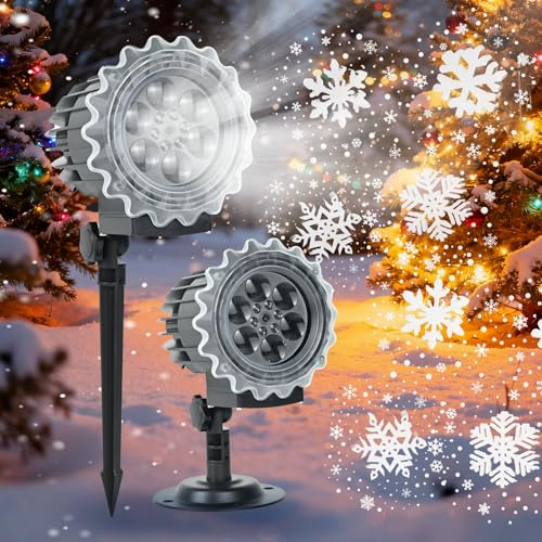 HERMORRYSS Projecteur Noel Exterieur, Dynamique Lumières de Noël LED, Projecteur de Noël Étanche IP44, Projecteurs de Flocons Neige Décoration pour Intérieur, Extérieur, Fête (Flocon de neige)