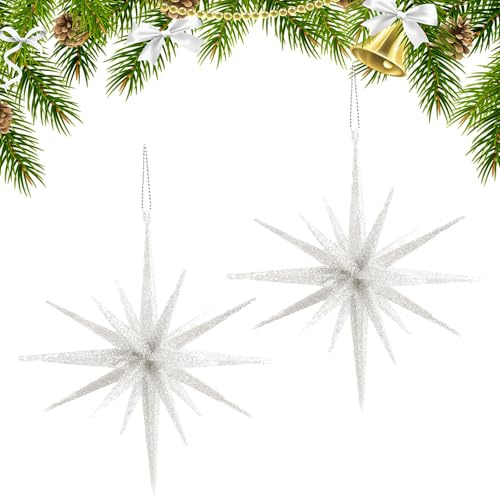 3D Stern Deko - 2 Stücke Glitzer Weihnachtsbaum Anhänger,Festliche Dekoration Für Schule Wohnung Einzelhandel Wohnzimmer Schlafzimmer Kleine Räume
