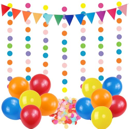 Party Deko Hängende Girlanden Luftschlangen Bunte Luftballons Konfetti Flaggenkette für Einschulung Karneval Geburtstag Weihnachtsfeier Faschings Party Dekoration