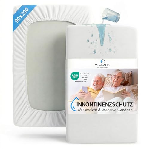 Matratzenschoner 90x200 – geeignet bei Inkontinenz für Senioren, wasserdichte und bei 90° waschbare Bettunterlage, atmungsaktiver Matratzenschutz, Matratzenhülle 90 x 200 cm zum Schutz vor Milben