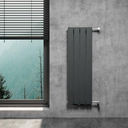 WITEN&NOCK Termostato di design, radiatore piatto, pannello termoarredo, antracite, 300 x 950 mm, monostrato con attacco laterale, radiatore di scambio, distanza mozzo 900 mm, set di montaggio incluso