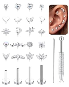 YADOCA 16G/18G Tragus Helix Piercings Gold Silber Chirurgenstahl Piercing Ohr Innengewinde Nasenpiercing Stecker Zirkonia Lippenpiercing Labret Knorpel Conch Tragus Piercing Set 6/7/8/10MM