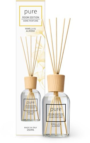 PURE ROOM EDITION 250ml Vanille & Mandel Raumduft | natürliche Inhaltsstoffe, vegan & tierversuchsfrei, Bio-Alkohol, Diffuser mit Stäbchen hergestellt in Italien